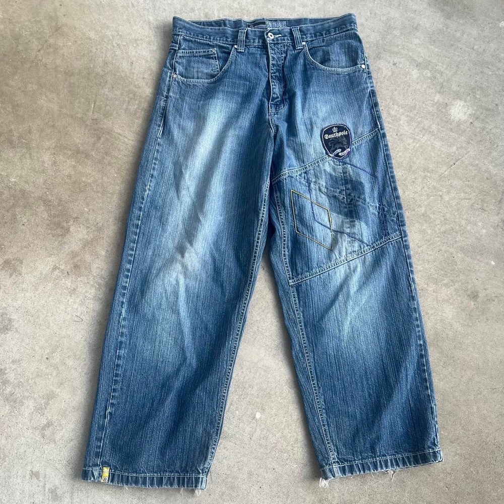 Y2K 2000s Baggy Wide Leg Patchwork Southpole Jeans size 36